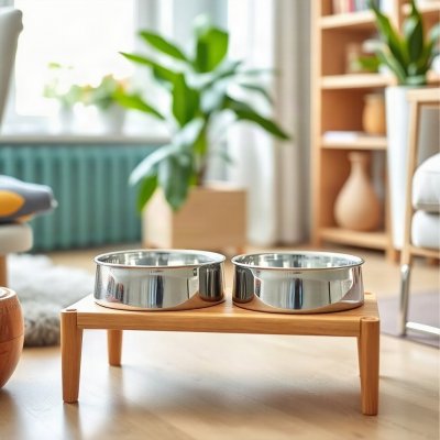Comedouro e Bebedouro Inox Duplo com Base Antiderrapante